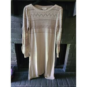 VTG 70'S-80'S JUST MORT TAN-STONE TEXTURED CROCHET KNIT SWEATER Dress MEDIUM